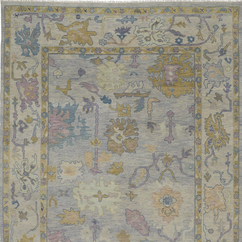 8' X 12' Purple Gray and Gold Wool Oriental Hand Knotted Area Rug With Fringe