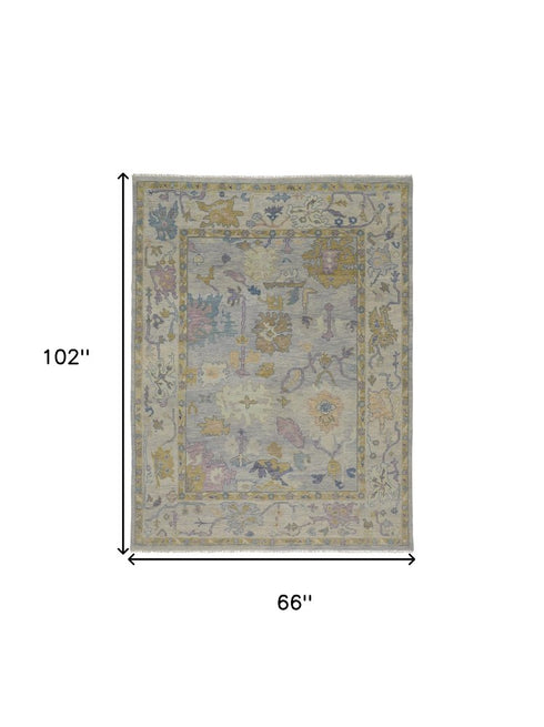 8' X 12' Purple Gray and Gold Wool Oriental Hand Knotted Area Rug With Fringe