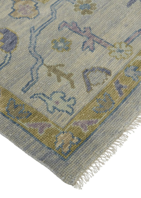 8' X 12' Purple Gray and Gold Wool Oriental Hand Knotted Area Rug With Fringe