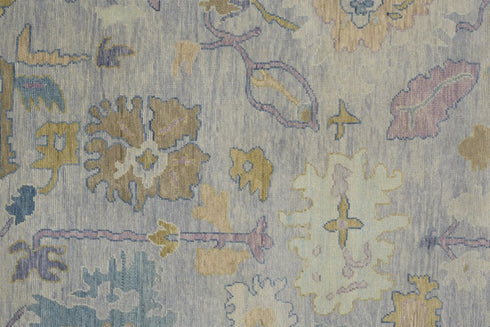 8' X 12' Purple Gray and Gold Wool Oriental Hand Knotted Area Rug With Fringe