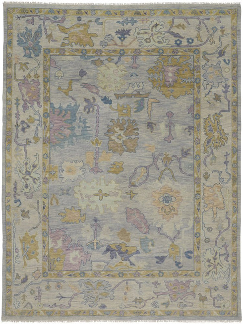 8' X 12' Purple Gray and Gold Wool Oriental Hand Knotted Area Rug With Fringe