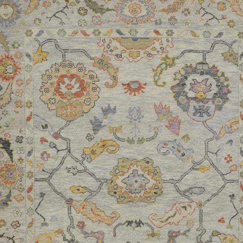 9' X 13' Gray Red and Yellow Wool Oriental Hand Knotted Area Rug With Fringe