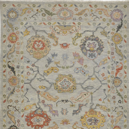 9' X 13' Gray Red and Yellow Wool Oriental Hand Knotted Area Rug With Fringe