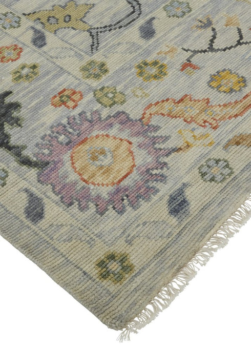 9' X 13' Gray Red and Yellow Wool Oriental Hand Knotted Area Rug With Fringe
