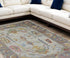 9' X 13' Gray Blue and Gold Wool Oriental Hand Knotted Area Rug With Fringe