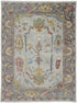 9' X 13' Gray Blue and Gold Wool Oriental Hand Knotted Area Rug With Fringe