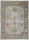 9' X 13' Gray Blue and Gold Wool Oriental Hand Knotted Area Rug With Fringe