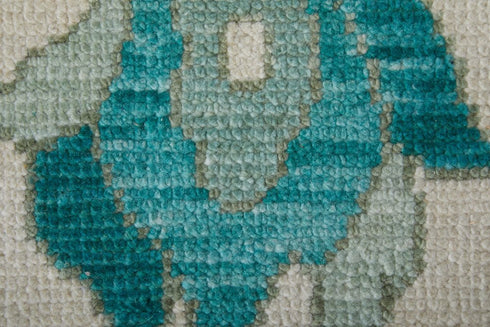 8' X 12' Green and Ivory Wool Floral Hand Knotted Area Rug With Fringe