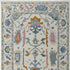 8' X 12' Blue Ivory and Pink Wool Floral Hand Knotted Area Rug With Fringe