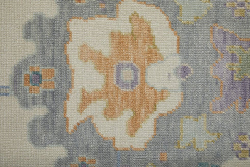 9' X 13' Gray Ivory and Orange Wool Floral Hand Knotted Area Rug With Fringe