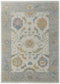 9' X 13' Gray Ivory and Orange Wool Floral Hand Knotted Area Rug With Fringe
