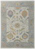 9' X 13' Gray Ivory and Orange Wool Floral Hand Knotted Area Rug With Fringe