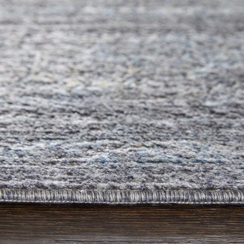 9' X 13' Gray and Silver Oriental Power Loom Worn Faded Area Rug