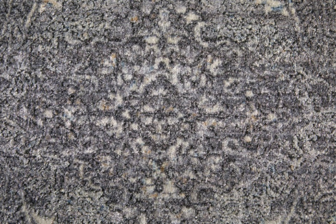 9' X 13' Gray and Silver Oriental Power Loom Worn Faded Area Rug