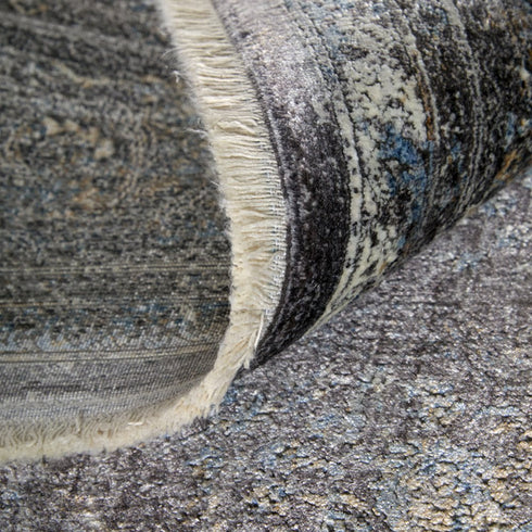 9' X 13' Gray and Silver Oriental Power Loom Worn Faded Area Rug