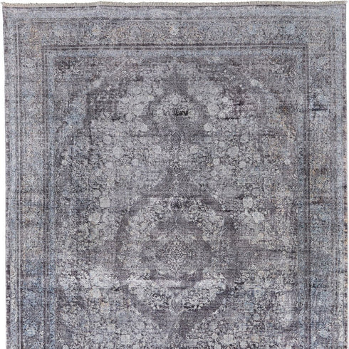 9' X 13' Gray and Silver Oriental Power Loom Worn Faded Area Rug