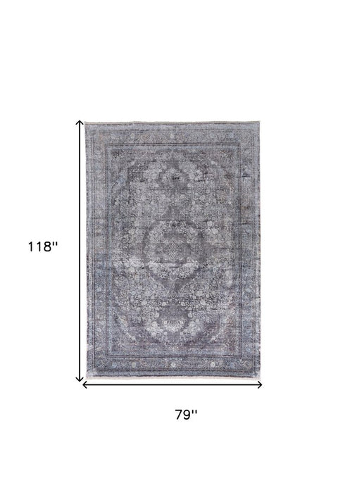 9' X 13' Gray and Silver Oriental Power Loom Worn Faded Area Rug
