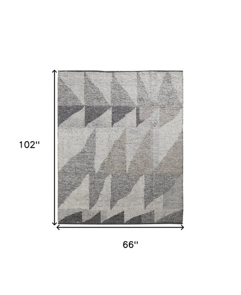 8' X 12' Gray and Ivory Wool Geometric Hand Knotted Area Rug