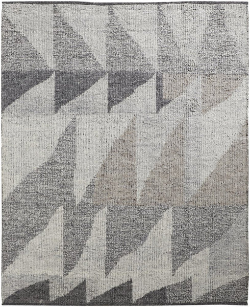 8' X 12' Gray and Ivory Wool Geometric Hand Knotted Area Rug