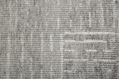 9' X 13' Gray and Ivory Wool Checkered Hand Knotted Worn Faded Area Rug
