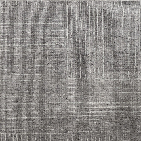 9' X 13' Gray and Ivory Wool Checkered Hand Knotted Worn Faded Area Rug