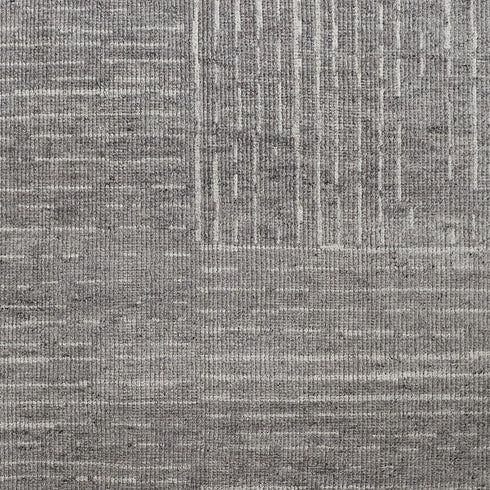9' X 13' Gray and Ivory Wool Checkered Hand Knotted Worn Faded Area Rug