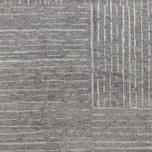 9' X 13' Gray and Ivory Wool Checkered Hand Knotted Worn Faded Area Rug