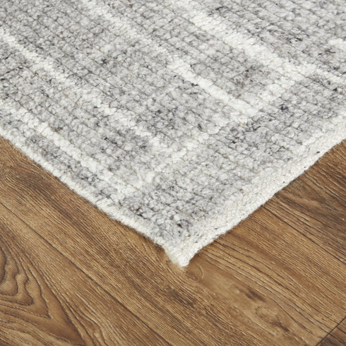 9' X 13' Gray and Ivory Wool Checkered Hand Knotted Worn Faded Area Rug