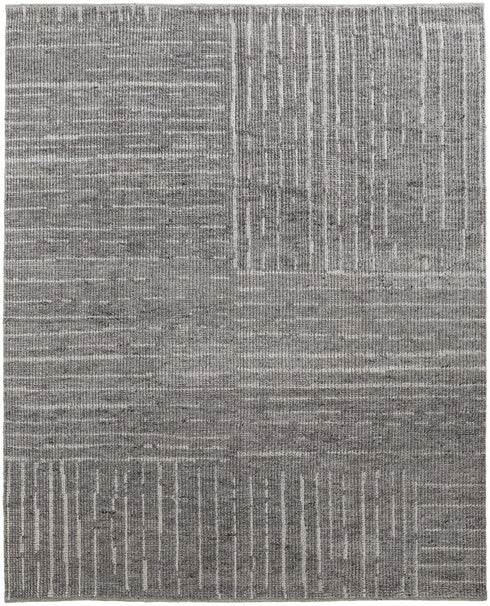 9' X 13' Gray and Ivory Wool Checkered Hand Knotted Worn Faded Area Rug