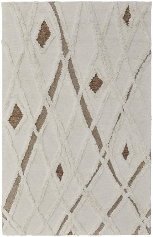 9' X 12' Ivory Taupe and Brown Wool Geometric Hand Tufted Area Rug