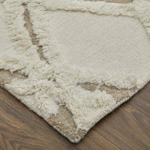 9' X 12' Ivory Taupe and Brown Wool Geometric Hand Tufted Area Rug