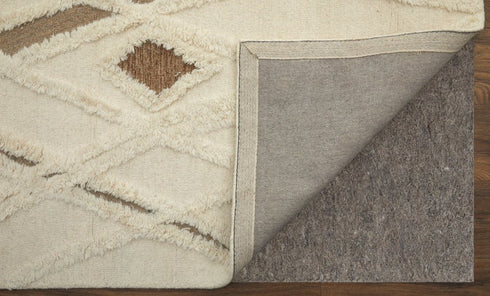 9' X 12' Ivory Taupe and Brown Wool Geometric Hand Tufted Area Rug