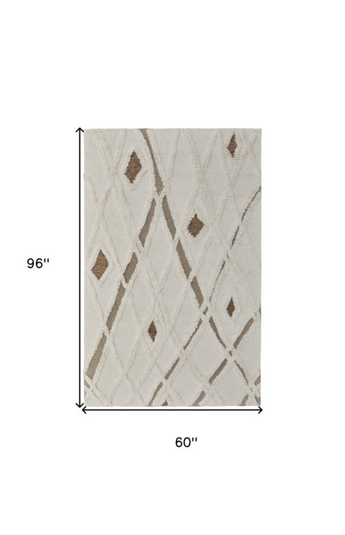 9' X 12' Ivory Taupe and Brown Wool Geometric Hand Tufted Area Rug