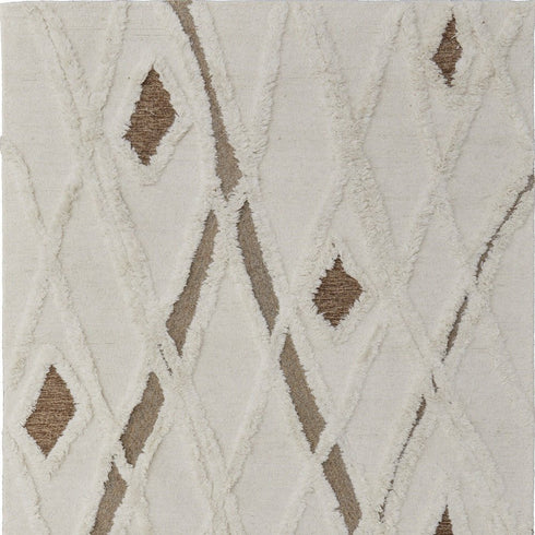 9' X 12' Ivory Taupe and Brown Wool Geometric Hand Tufted Area Rug