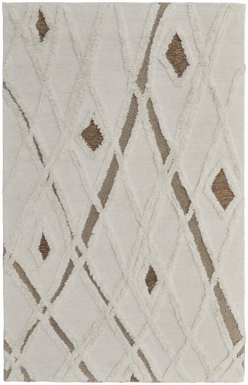 9' X 12' Ivory Taupe and Brown Wool Geometric Hand Tufted Area Rug