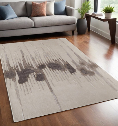 9' X 12' Ivory Taupe and Brown Abstract Hand Tufted Area Rug