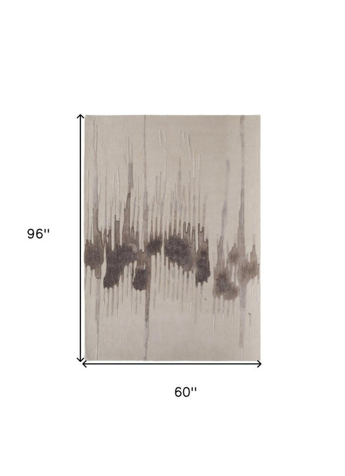 9' X 12' Ivory Taupe and Brown Abstract Hand Tufted Area Rug