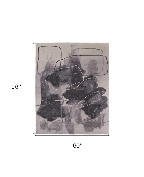 9' X 12' Gray and Ivory Abstract Hand Tufted Area Rug