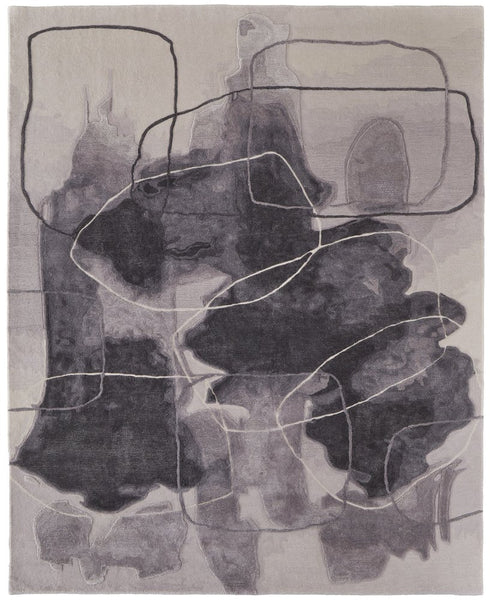 9' X 12' Gray and Ivory Abstract Hand Tufted Area Rug
