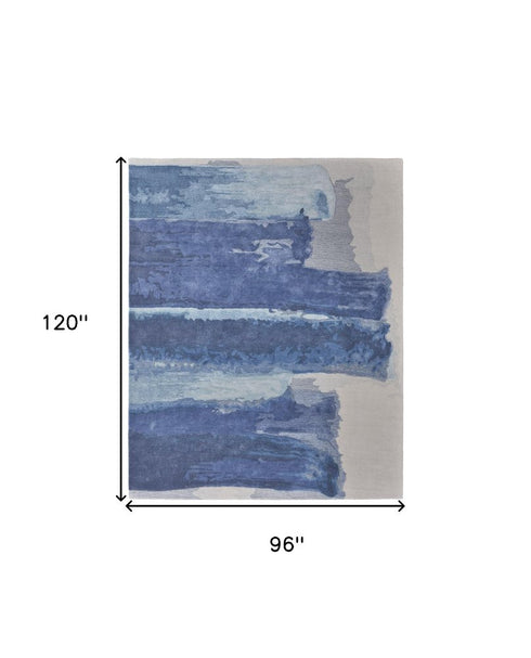 8' X 10' Blue and Ivory Abstract Hand Tufted Area Rug