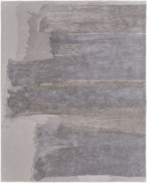 9' X 12' Gray and Ivory Abstract Hand Tufted Area Rug