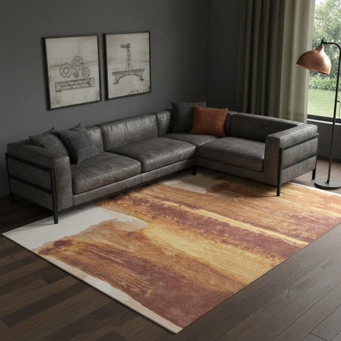 8' X 10' Ivory Red and Orange Abstract Hand Tufted Area Rug