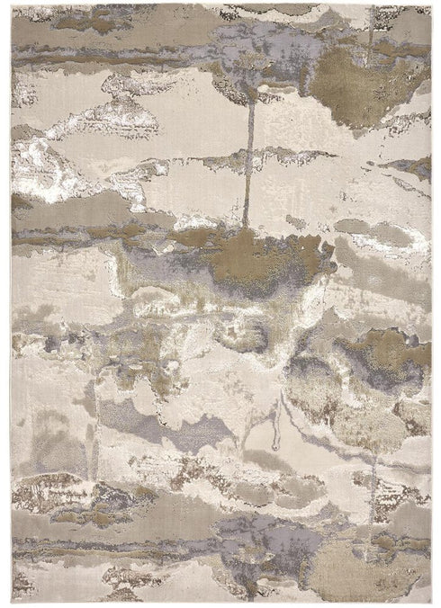 9' X 12' Ivory Brown And Gray Abstract Area Rug