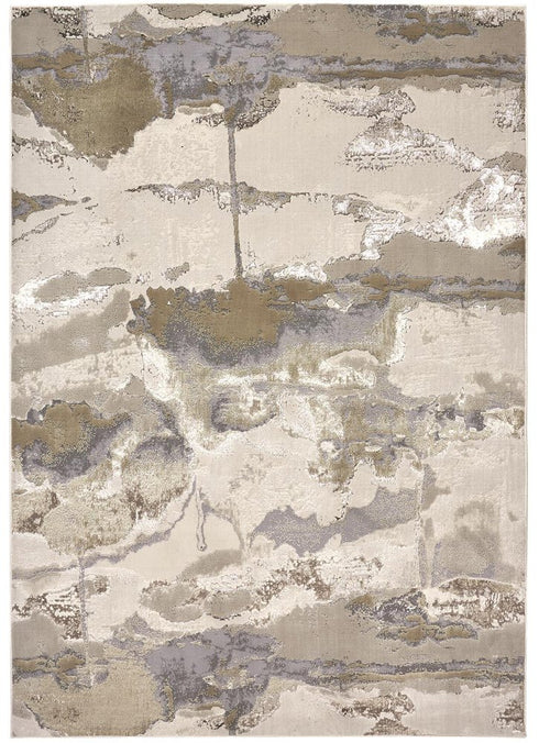 9' X 12' Ivory Brown And Gray Abstract Area Rug