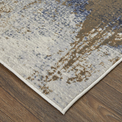 9' X 12' Ivory Blue and Brown Abstract Power Loom Area Rug