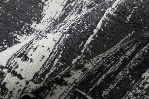 9' X 12' Black and Gray Abstract Hand Woven Area Rug