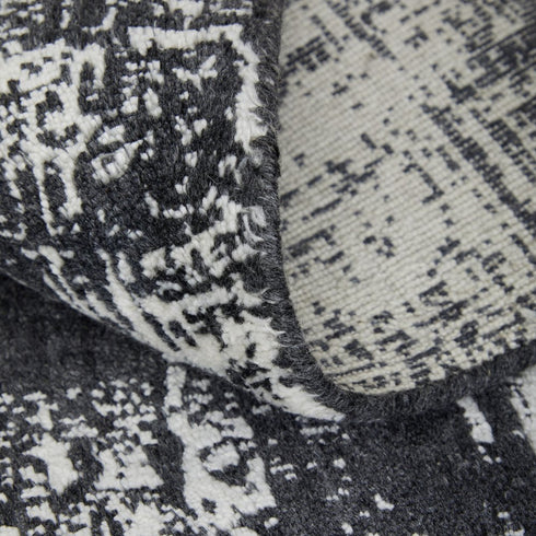 9' X 12' Black and Gray Abstract Hand Woven Area Rug