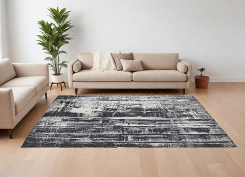 9' X 12' Black and Gray Abstract Hand Woven Area Rug