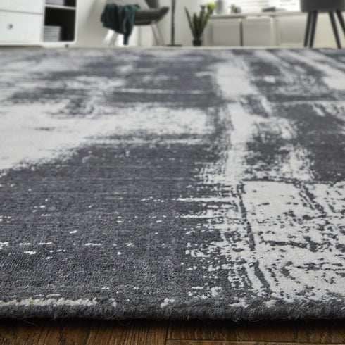 9' X 12' Black and Gray Abstract Hand Woven Area Rug