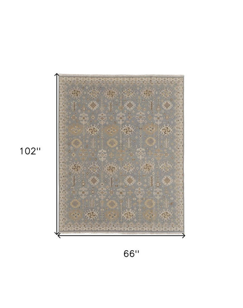 8' X 10' Gray and Ivory Wool Oriental Hand Knotted Area Rug With Fringe